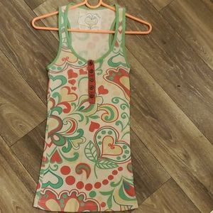 Half Button Printed Tank Top